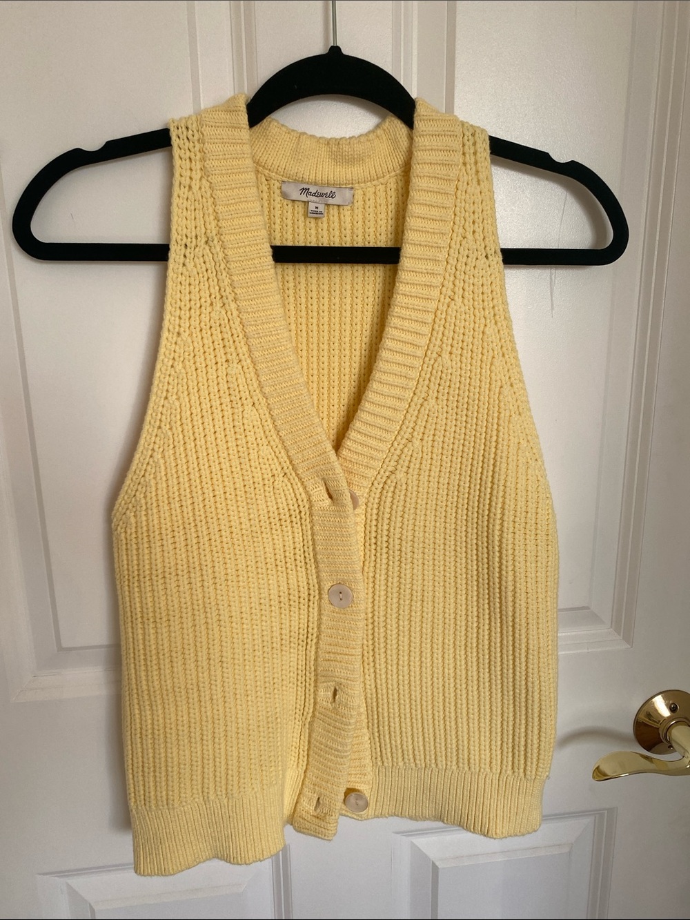 Madewell Yellow Knit Button-Front Sweater Vest Size M